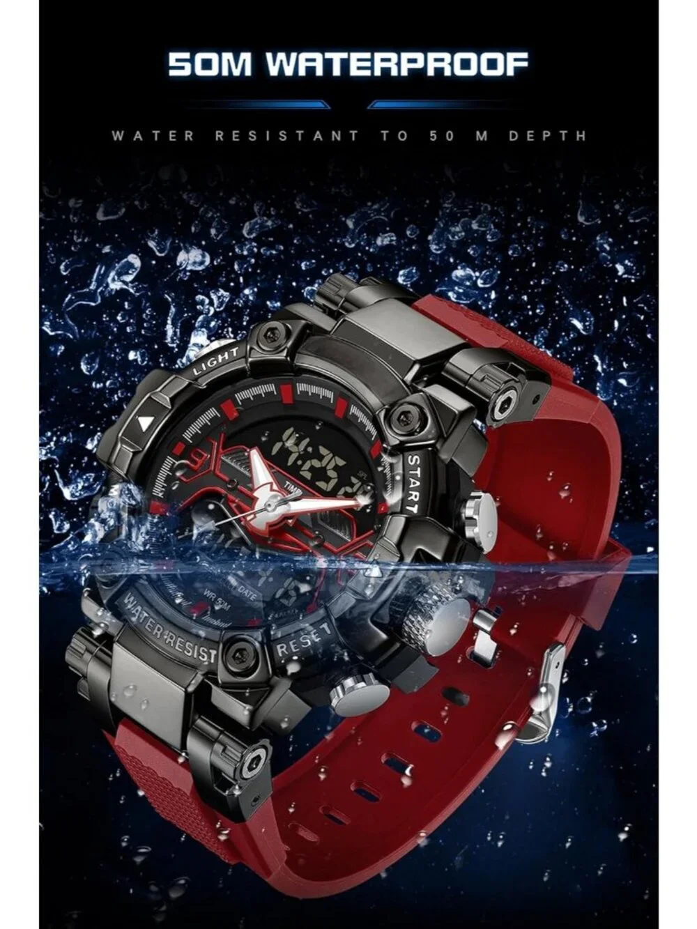 Men's Red Analog Quartz Cool Designer Hombres Unique Electronics Digital Watch